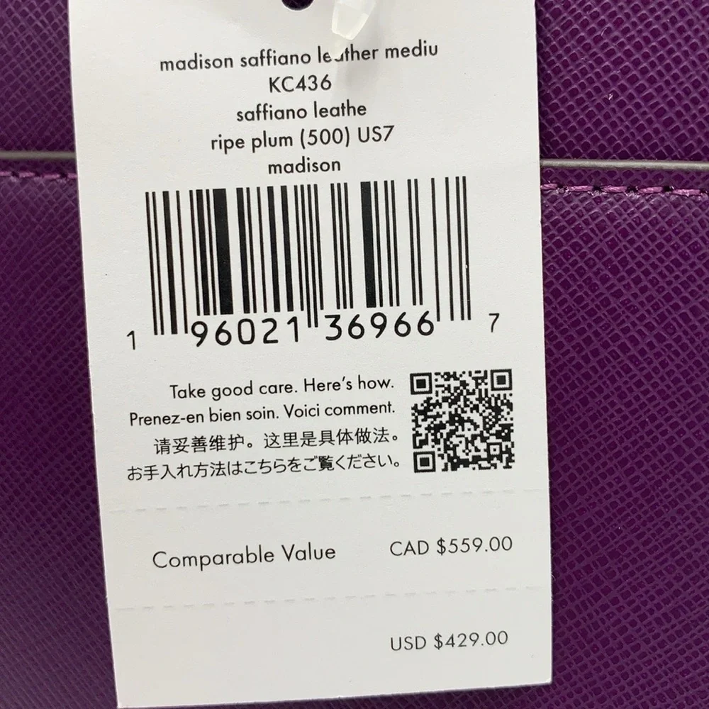 Kate Spade Madison Saffiano Leather Medium Satchel
COLOR:
Ripe Plum 
NWT_10